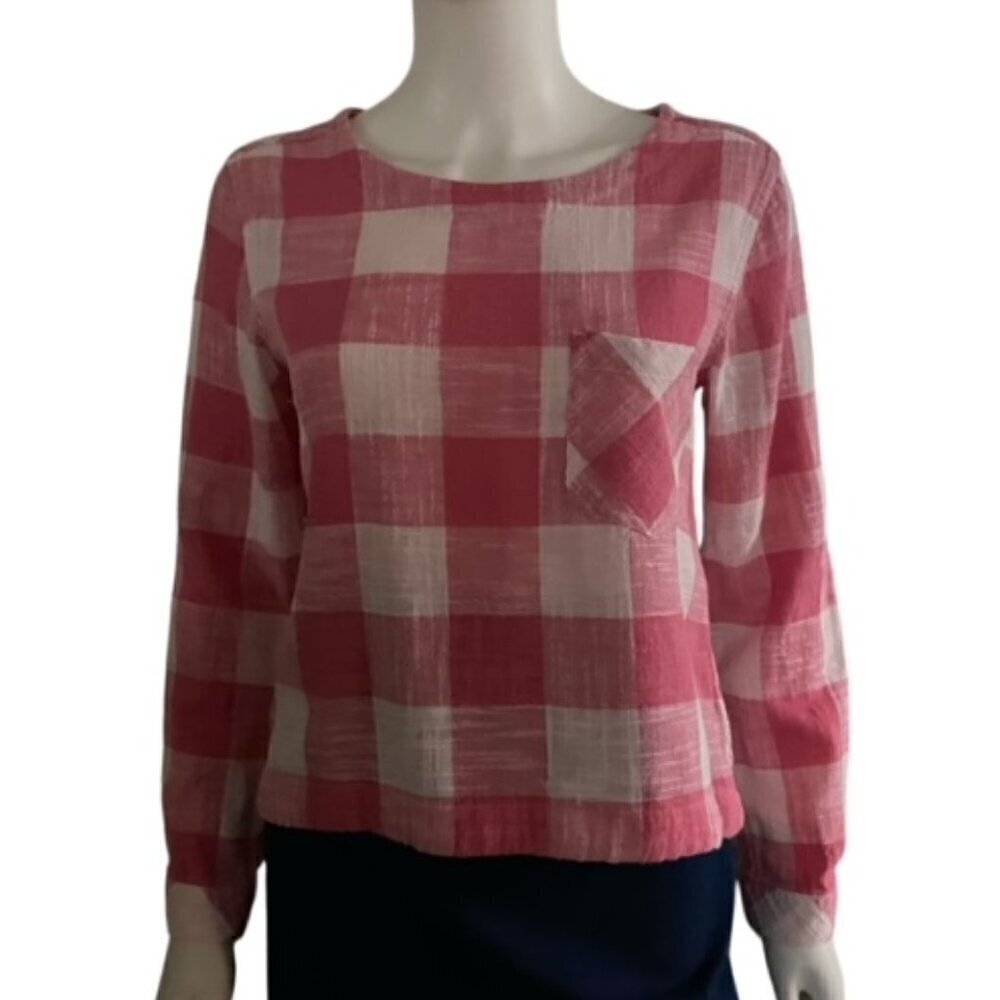 Cloth & Stone Pink Plaid Button Back Top Small